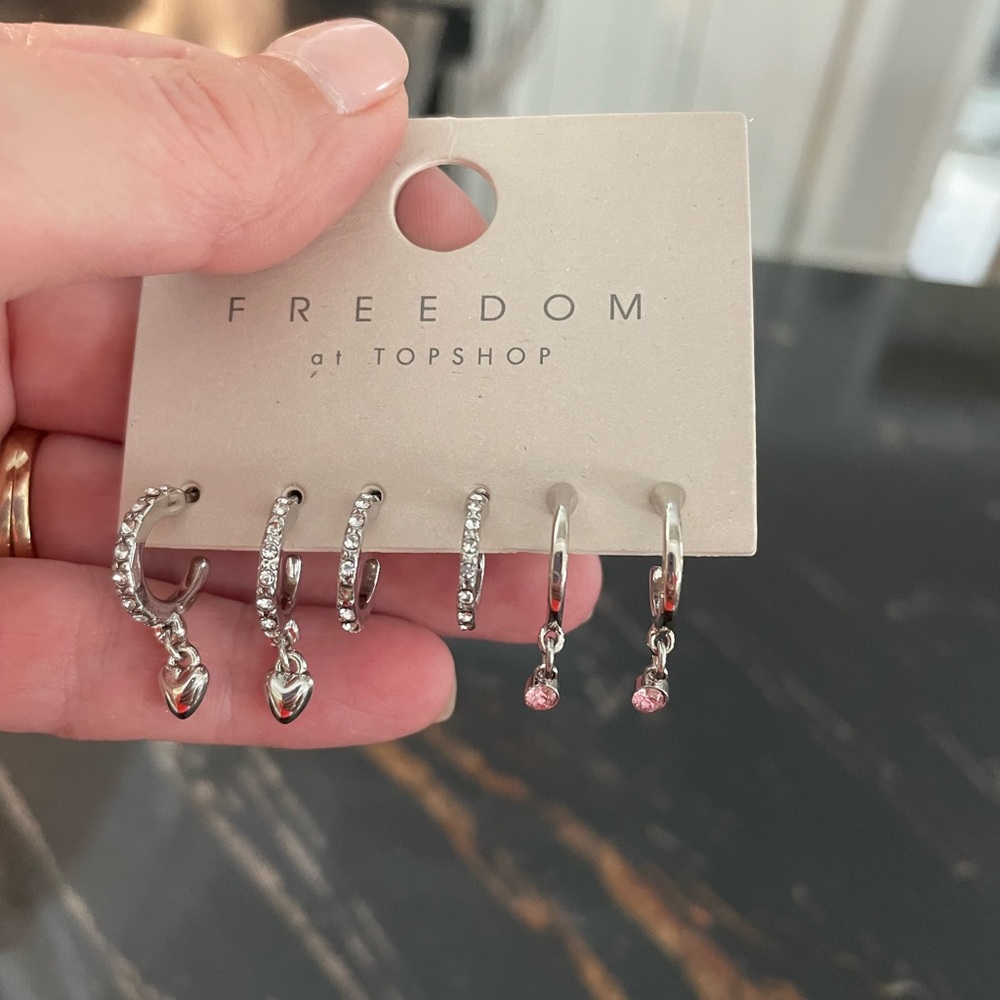 New Topshop hoop and dangle hoop silver and stone earrings - Picture 6 of 6